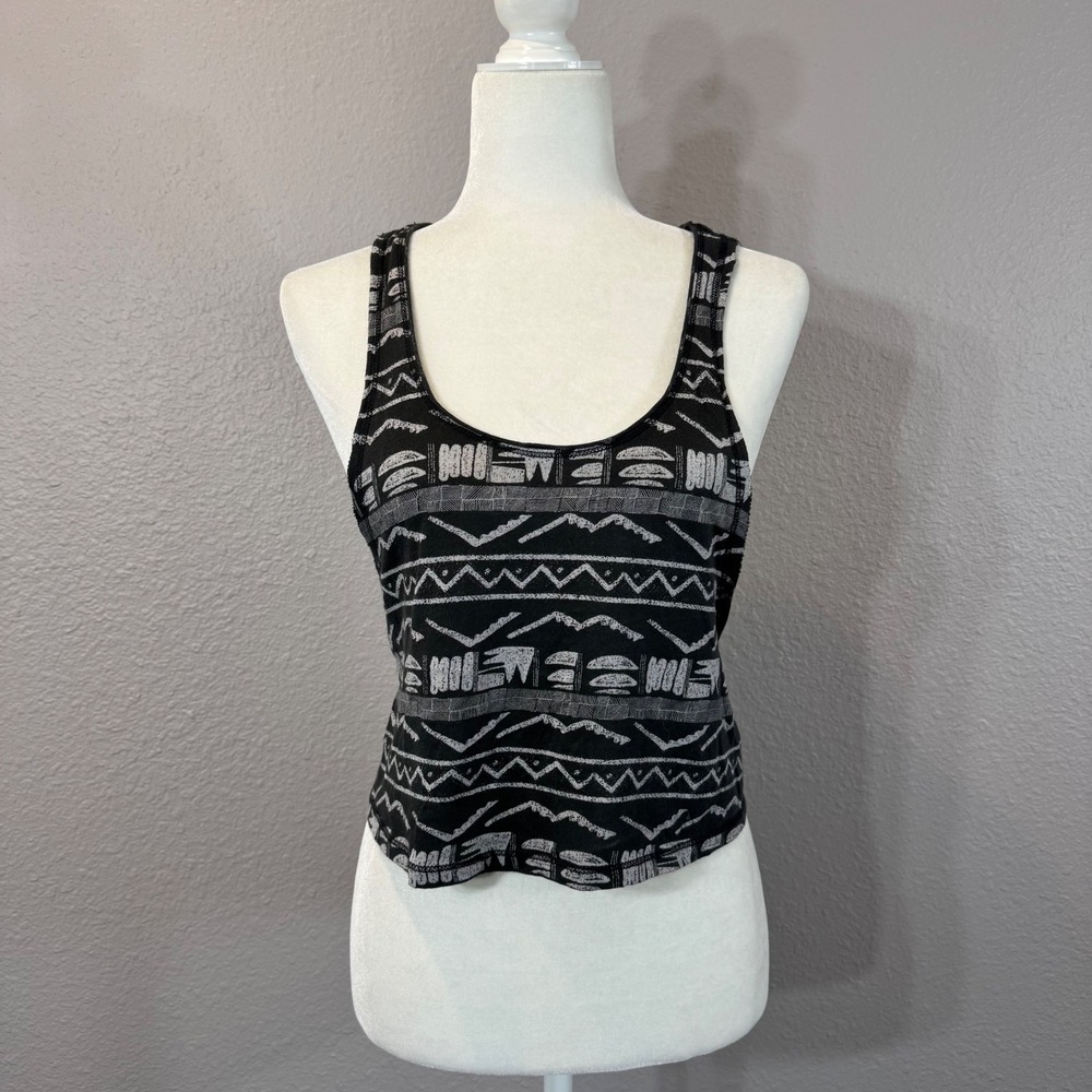 Free‎ People Women's Size XS Black Tribal Print Back Bow Racerback Tank Top